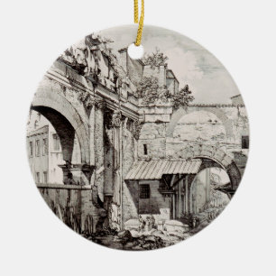 Portico of Octavia Rome Black and White Art Ceramic Ornament