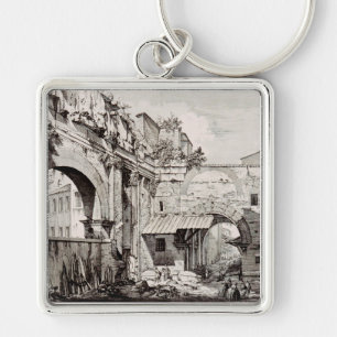 Portico of Octavia Rome Black and White Art Keychain
