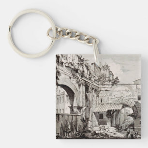 Portico of Octavia Rome Black and White Art Keychain