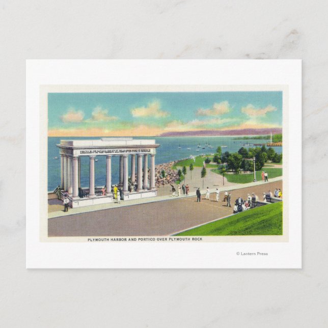 Portico over Plymouth Rock View of Plymouth Postcard (Front)