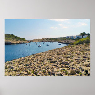 Portinatx Ibiza Coastal Bay with Boats Poster