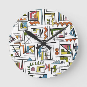Portland-Abstract Geometric Ink And Watercolor Art Round Clock