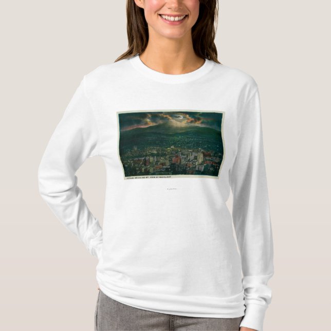 Portland and Mt. Hood by Moonlight T-Shirt (Front)