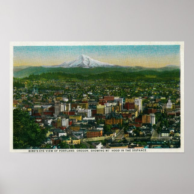 Portland and Mt. Hood in the distance Poster (Front)