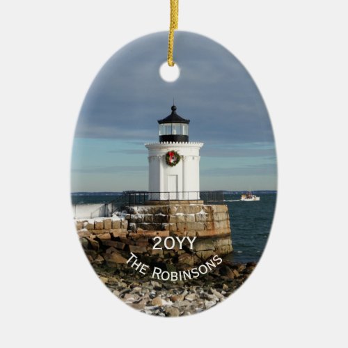 Portland Breakwater Lighthouse Christmas Ceramic Ornament