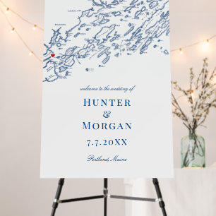 Portland Casco Bay Map Navy Wedding Welcome Sign