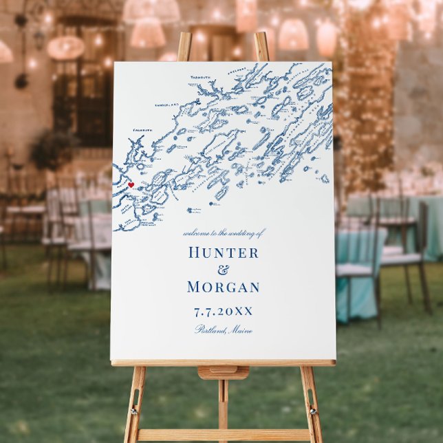 Portland Casco Bay Map Navy Wedding Welcome Sign (Creator Uploaded)