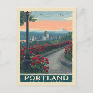 Portland City of Roses – Rose Garden & Skyline Postcard