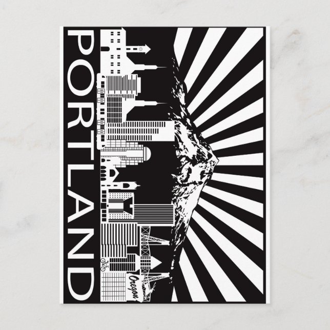 Portland City Skyline and Mount Hood Black White Postcard (Front)