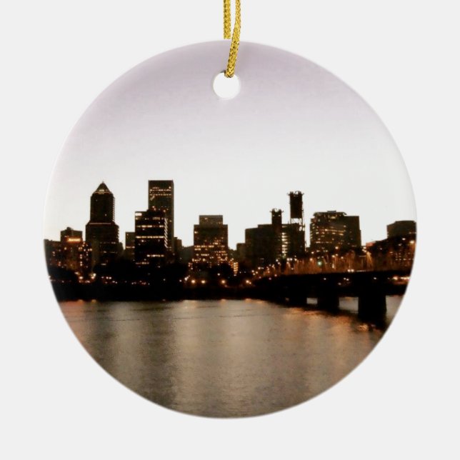 Portland Cityscape Ceramic Ornament (Front)