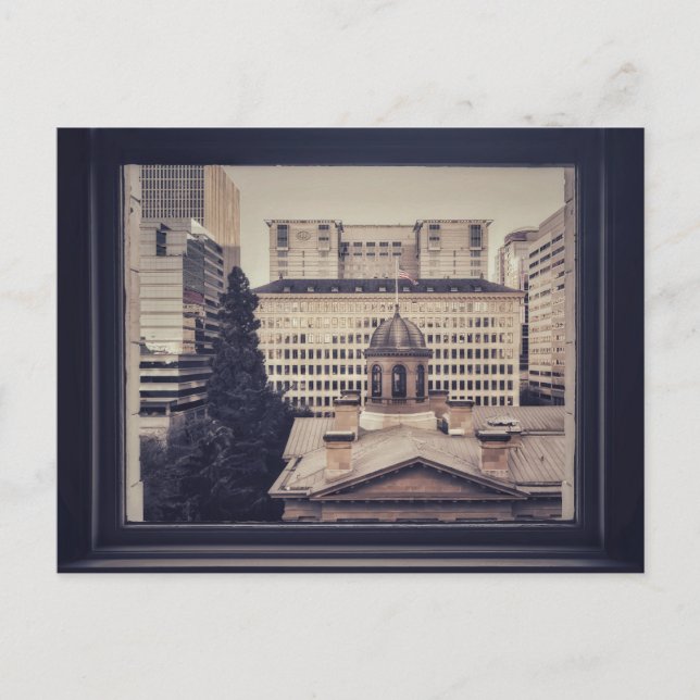 Portland Cityscape Through Window Frame  Postcard (Front)