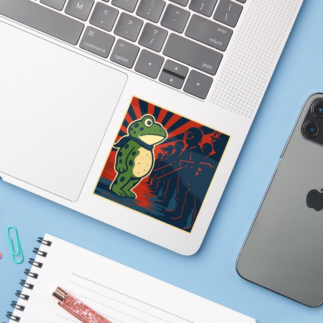 Portland Frog Protest Sticker (Laptop w/ iPhone)