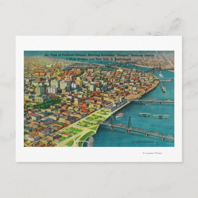 Portland from Air showing Bridges and Postcard (Front)