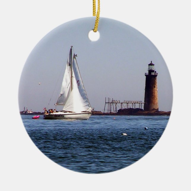 Portland Harbor Sailing by Ram Island Ledge Ceramic Ornament (Front)