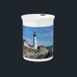 Portland Head Light Beverage Pitcher<br><div class="desc">The historic Portland Head Light stands strong and stately on the shores of Portland Harbor in Maine. Maine’s oldest lighthouse,  it has stood guard over the entrance to the harbor since 1787,  guiding ships with its light. Original photo by Connie Renda</div>