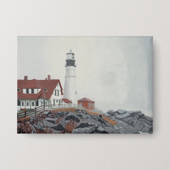 Portland Head Light in Fog Button (Front)