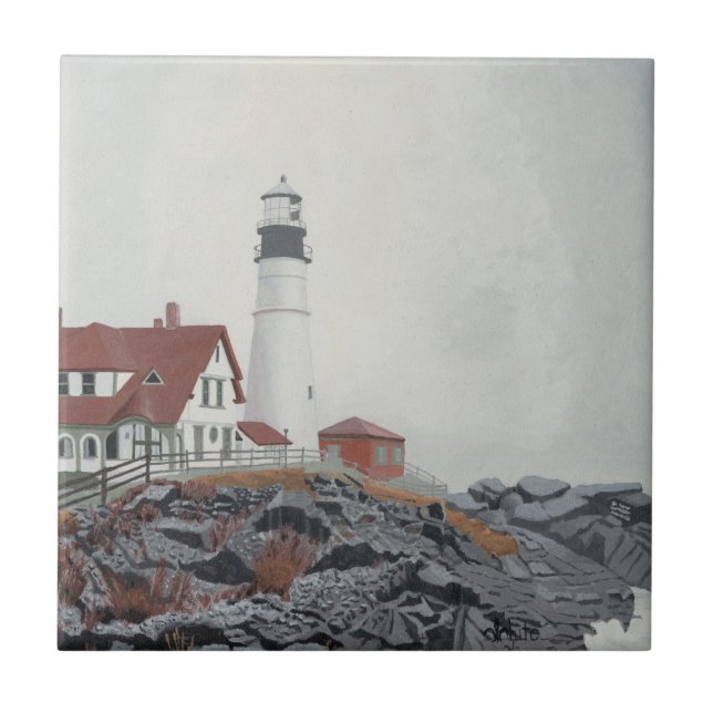 Portland Head Light in Fog Ceramic Tile (Front)