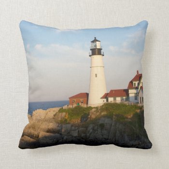 Portland Head Light Lighthouse Throw Pillow by RossiCards at Zazzle