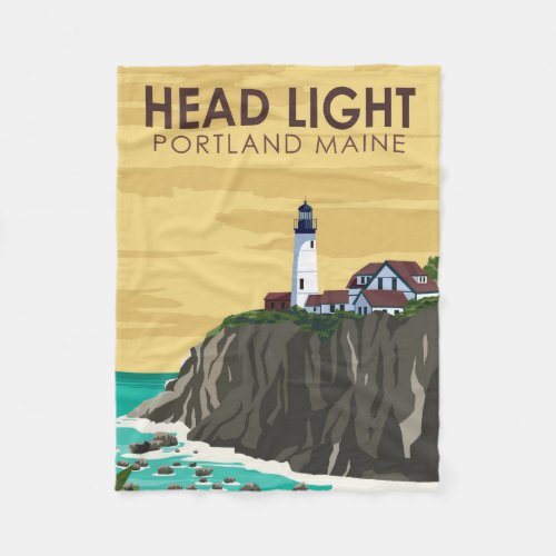 Portland Head Light Maine Vintage Art Fleece Blanket