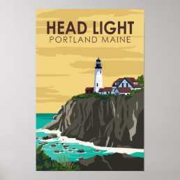 Portland Head Light Maine Vintage Art Poster