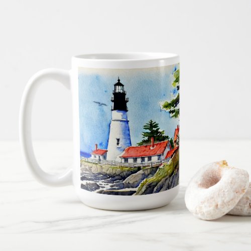 Portland Head Light Maine Watercolor   Coffee Mug