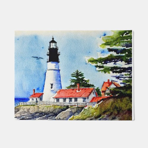 Portland Head Light Maine Watercolor   Doormat