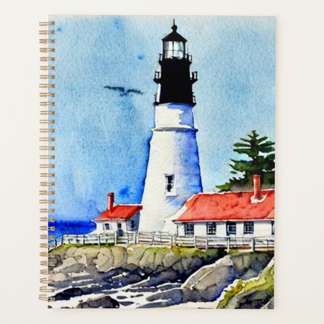 Portland Head Light Maine Watercolor   Planner (Front)
