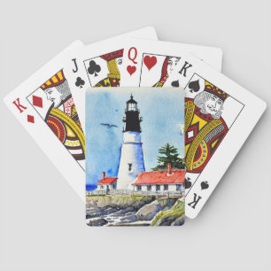 Portland Head Light Maine Watercolor Poker Cards