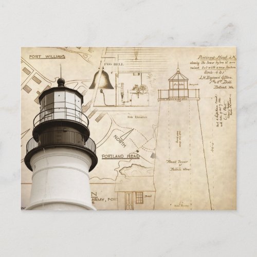 Portland Head Light measured drawings and plans Postcard