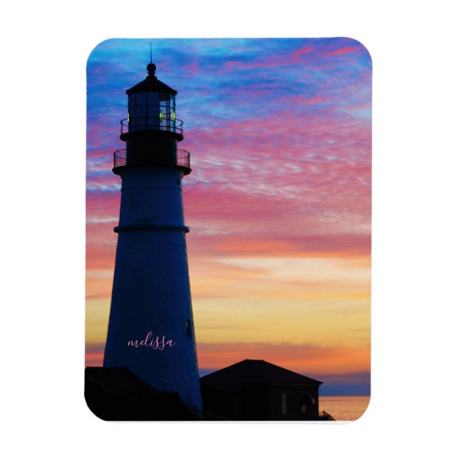 Portland Head Light Pink Sunrise Maine Lighthouse Magnet (Vertical)