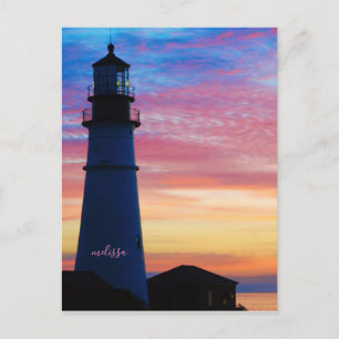 Portland Head Light Pink Sunrise Maine Lighthouse Postcard