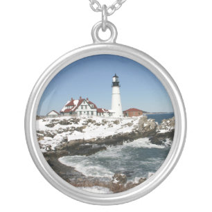 Portland Head Light Silver Plated Necklace