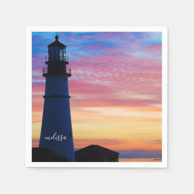 Portland Head Light Sunrise Maine Lighthouse Napkins (Front)