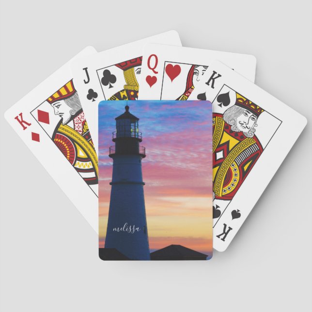 Portland Head Light Sunrise Maine Lighthouse Poker Cards (Back)