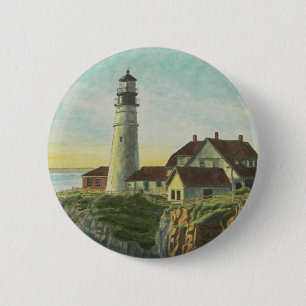 Portland Head Light Watercolor Button