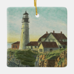 Portland Head Light Watercolor Ceramic Ornament