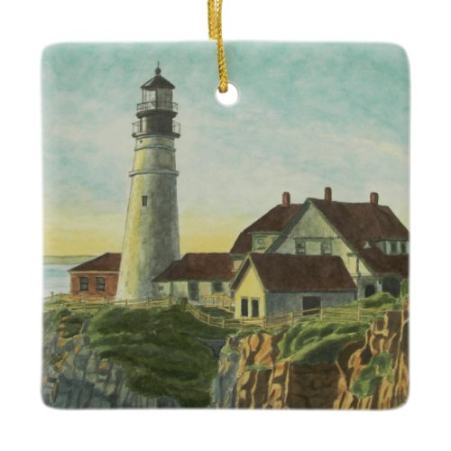 Portland Head Light Watercolor Ceramic Ornament