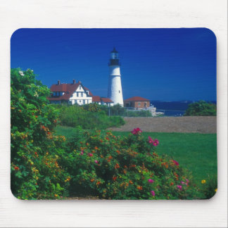 Portland Head Lighthouse and beach roses Mouse Pad