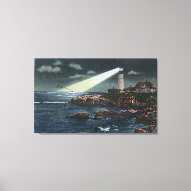 Portland Head Lighthouse at Night Canvas Print (Front)