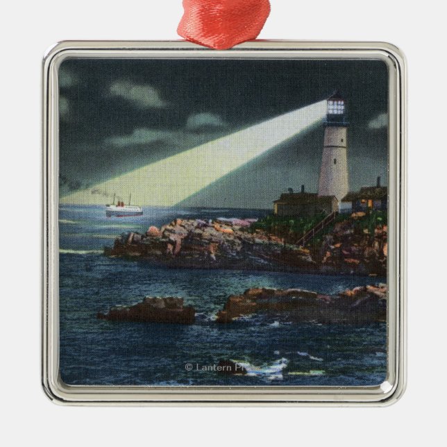 Portland Head Lighthouse at Night Metal Ornament (Front)