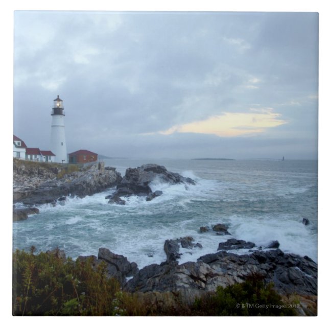 Portland Head Lighthouse at sunrise Ceramic Tile (Front)