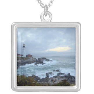 Portland Head Lighthouse at Sunrise Silver Plated Necklace