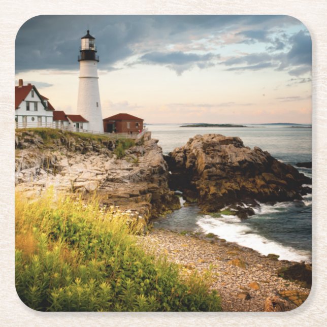 Portland Head Lighthouse | Cape Elizabeth, Me Square Paper Coaster (Front)