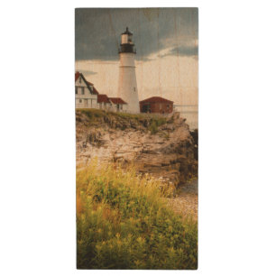 Portland Head Lighthouse Cape Elizabeth, Me Wood USB Flash Drive