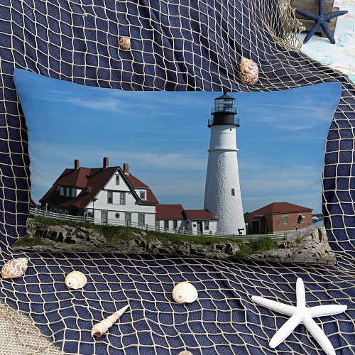 Portland Head Lighthouse Maine Coastal Lumbar Pillow