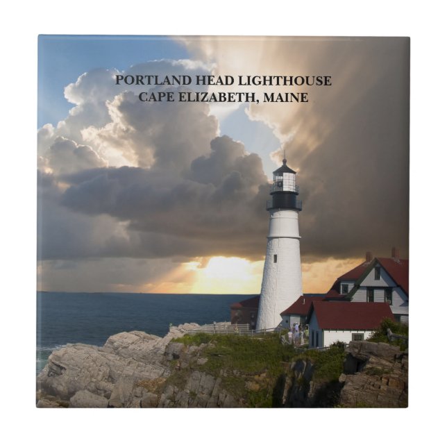 Portland Head Lighthouse Maine Sunset Photo Ceramic Tile (Front)