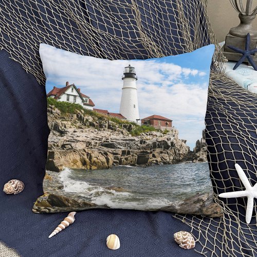 Portland Head Lighthouse Maine Throw Pillow