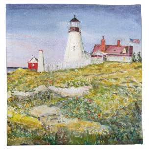 Portland Head Lighthouse Maine Watercolor Painting Cloth Napkin
