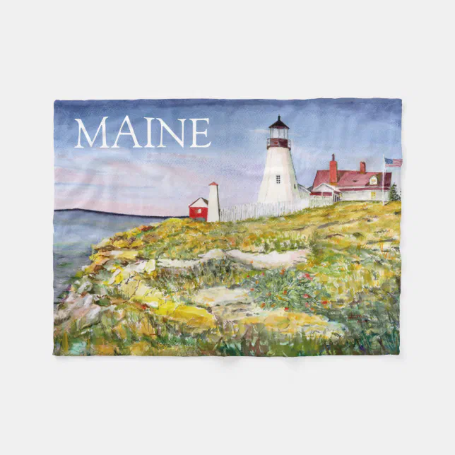 Portland Head Lighthouse Maine Watercolor Painting Fleece Blanket Zazzle