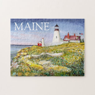 Portland Head Lighthouse Maine Watercolor Painting Jigsaw Puzzle
